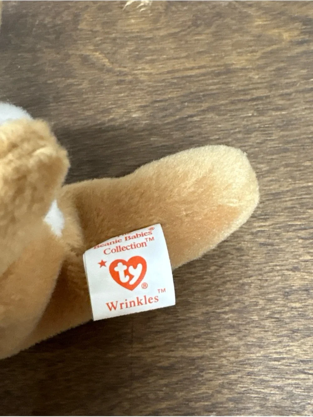 1996 Wrinkles Ty Plush Dog Toy - Brown and White Cuddly Puppy